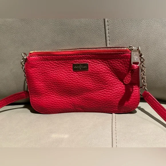 Cole Haan Red Pebbled Leather Crossbody Bag (8”x 5”) zip top closure - Picture 3 of 16